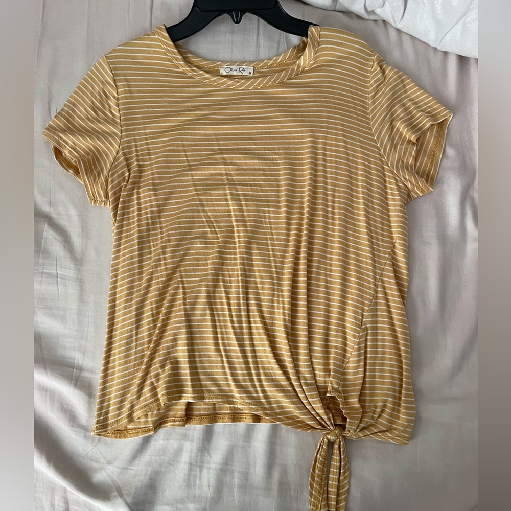 Yellow Striped Tie Front Top